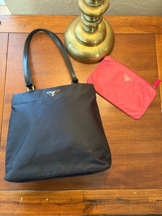 Prada Handbags - Prada Black vintage 2000’s Tessuto mini Nylon Shoulder Bag with Red Zip Pouch